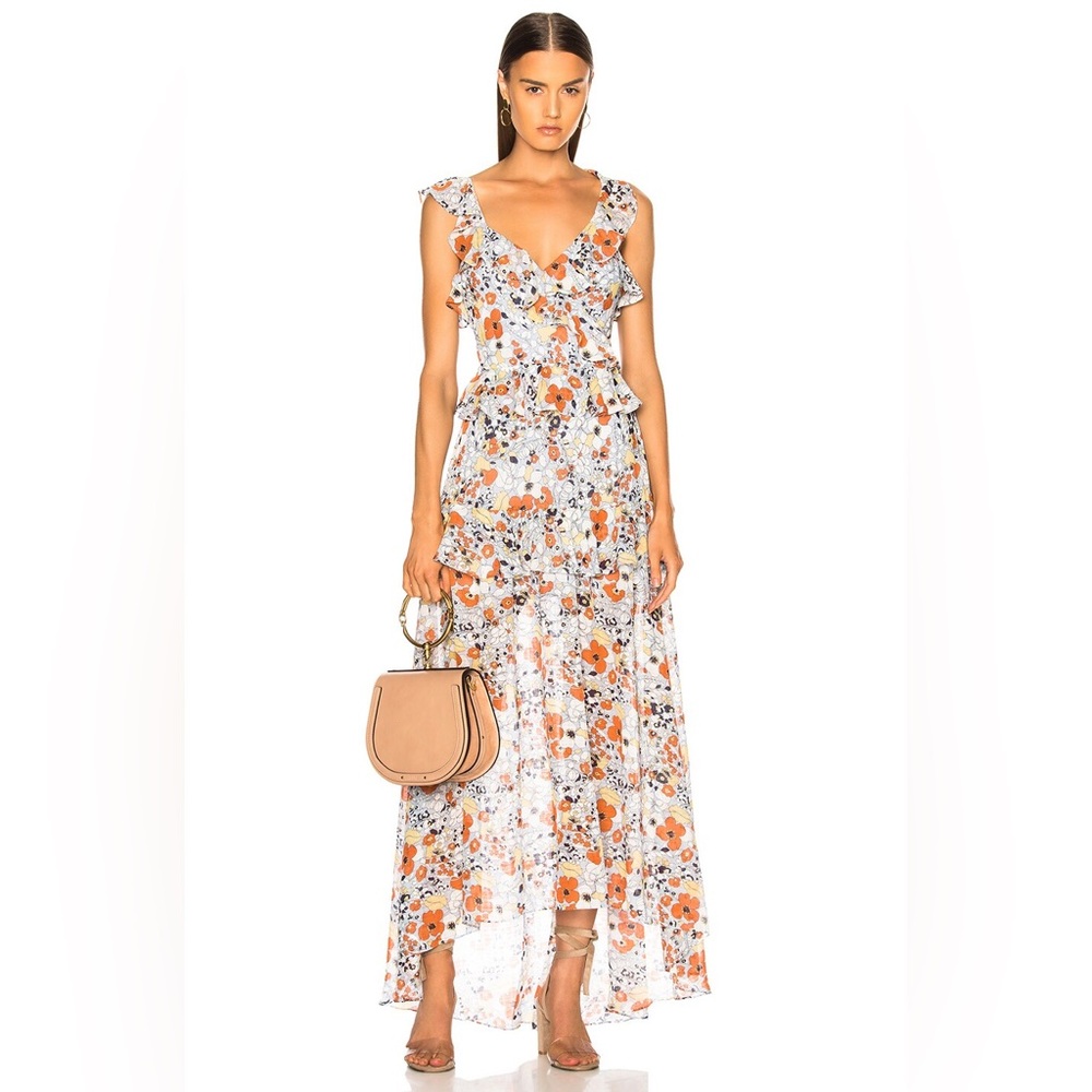 ALEXIS Jewell Floral Ruffle Maxi Dress in Vintage Blossom Size XS 70s Vibe